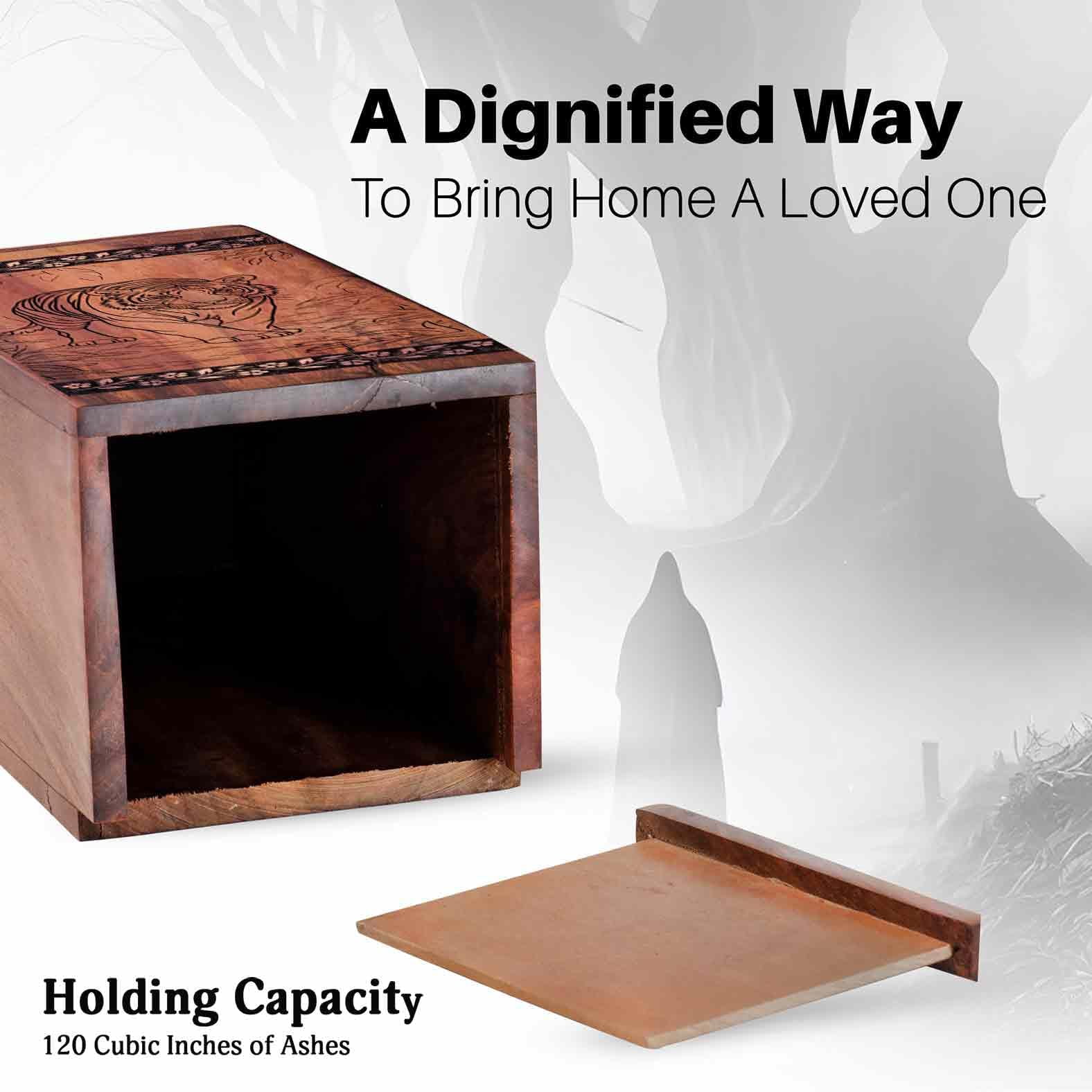 Tiger Urn - Wooden Cremation Urn for Human Ashes Man/Woman - Tigers Wood Urns Pet Ash - Decorative Box Funeral Urns for Adult Male Female - Memorial Keepsake Urns - 10inch, Large Size - Single 1Pcs
