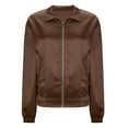 thumbnail image 5 of Womens Lightweight Thin Satin Jacket Zip-Up Windbreaker for All Seasons Brown L, 5 of 6