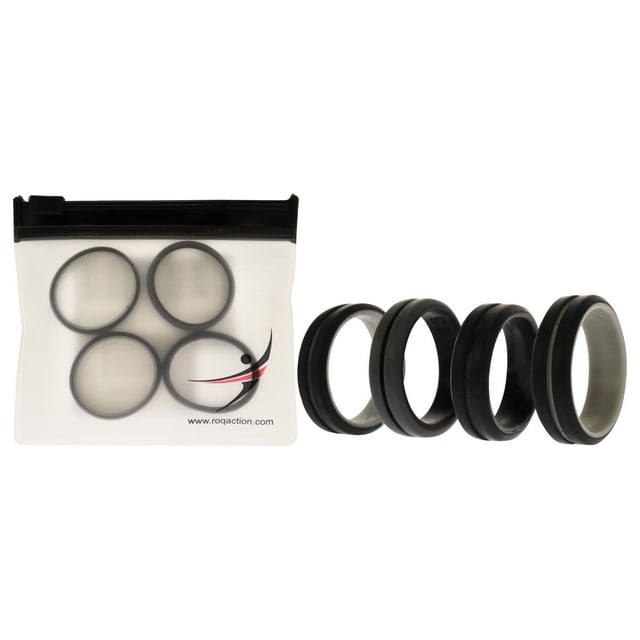 Juego de anillos de boda de silicona de 2 capas con línea media - Negro-Camuflaje de ROQ para hombres - Anillo de 4 x 13 mm