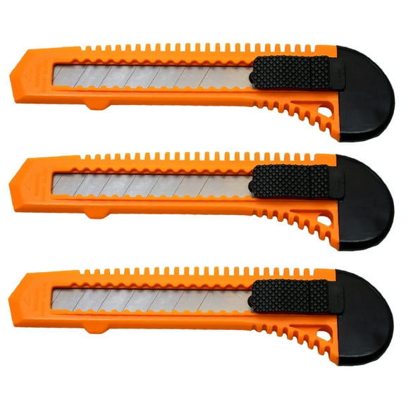 3x Bulk Utility Knife Box Cutters Snap Off Blade Neon Orange
