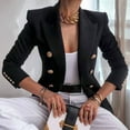 thumbnail image 4 of Womens Casual Blazer Jacket Gold Button Long Sleeve Work 0ffice Blazer Lapel Open Front Jacket Black M, 4 of 7