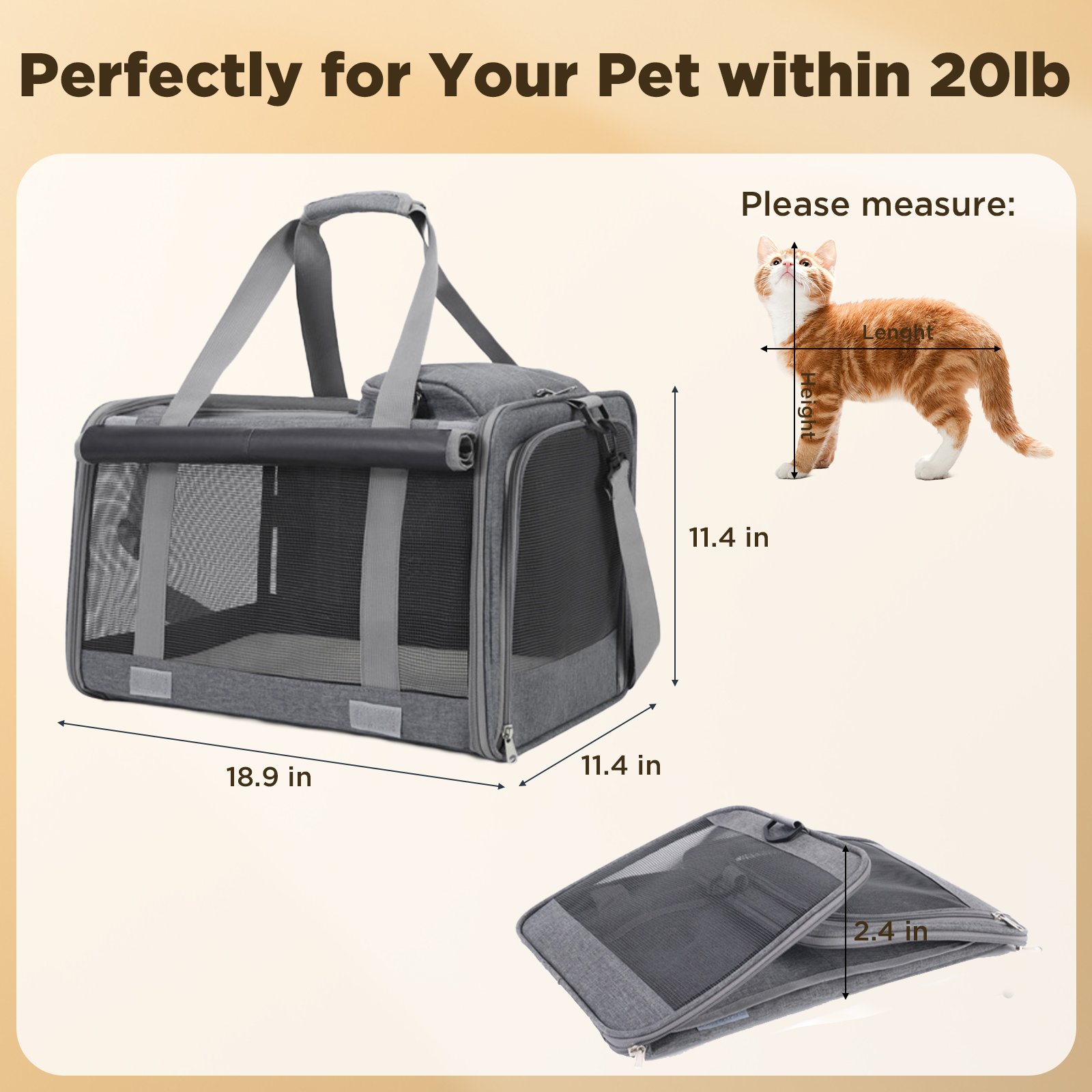 DaPlug Soft-Sided Cat Carrier, Airline Approved, Gray photo 7