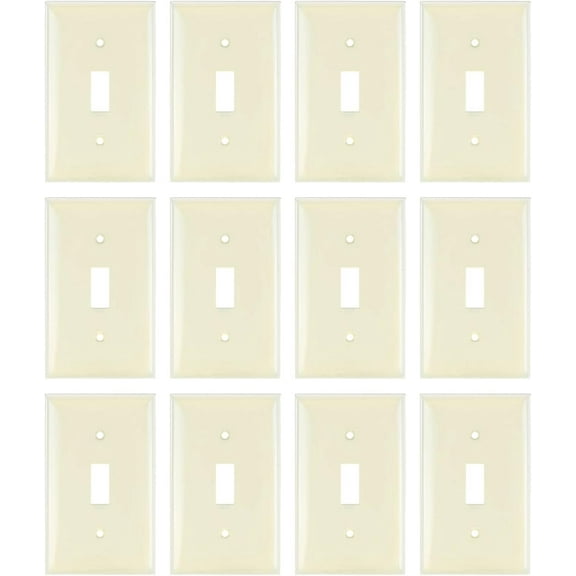 Diodesy- Pack of 12 E101/I 1 Gang Toggle Switch Wall Plate, Ivory Finish, Single Light Switch Cover, Unbreakable Ivory Plastic, Electrical Switch Plate, UL Listed