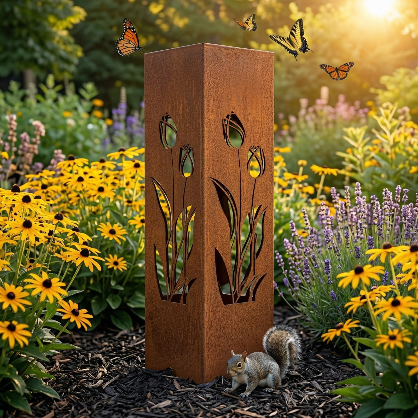 Rustic Pineapple Garden Column Outdoor Metal Sculpture, Modern Yard Statues, Decorative Light Cover, Patio Accent, Weather-Resistant Pineapple Column for Summer Garden, Pathway, Entryway, B
