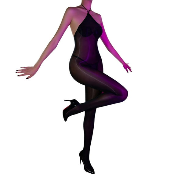 Product Category Tights - 5D Shiny Latex Bodysuit For Women with Sheer Neck Shaping Fit Alluring Design and Seamless