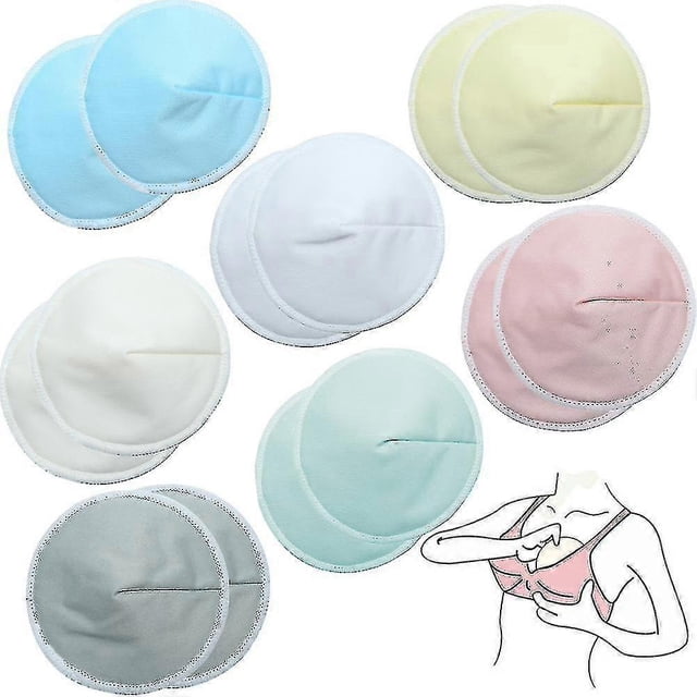 Organic Bamboo Nursing Breast Pads - 14 Washable Pads + Wash Bag - Breastfeeding Nipple Pad For Maternity - Reusable Nipplecovers For Breast Feeding