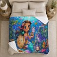 thumbnail image 5 of Underwater Mermaid Adventure Fantasy, Playful Coastal Landscape Scene, Warm Flannel Blanket for Beach House and Living Room, Beach Lovers Housewarming Gift, Coastal Home Decor, 5 of 9