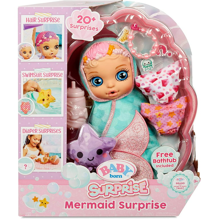BABY born Surprise Mermaid Surprise – Baby Doll with Teal Towel and 20+  Surprises