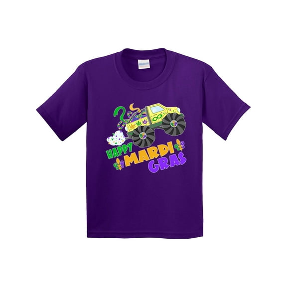 Inktastic Happy Mardi Gras Monster Truck with Beads Youth T-Shirt