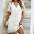 thumbnail image 5 of SMihono Robe d'Été pour Femmes 2024 Grande Taille Col en V Manches Courtes Robe en Dentelle Unie en Liquidation à Moins de 10!, 5 of 5