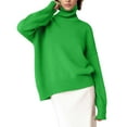 thumbnail image 1 of Daznico Women's Knitted Sweaters,Women Long High Neck Solid Color Ribbed Knit Lightweight Pullover Sweater,Womens Oversized Sweaters,Size M, 1 of 6