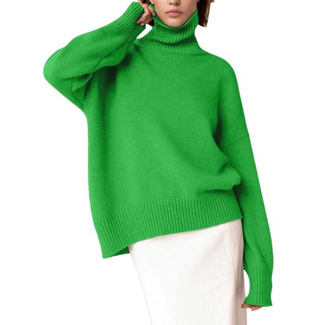 Daznico Women's Knitted Sweaters,Women Long High Neck Solid Color Ribbed Knit Lightweight Pullover Sweater,Womens Oversized Sweaters,Size M