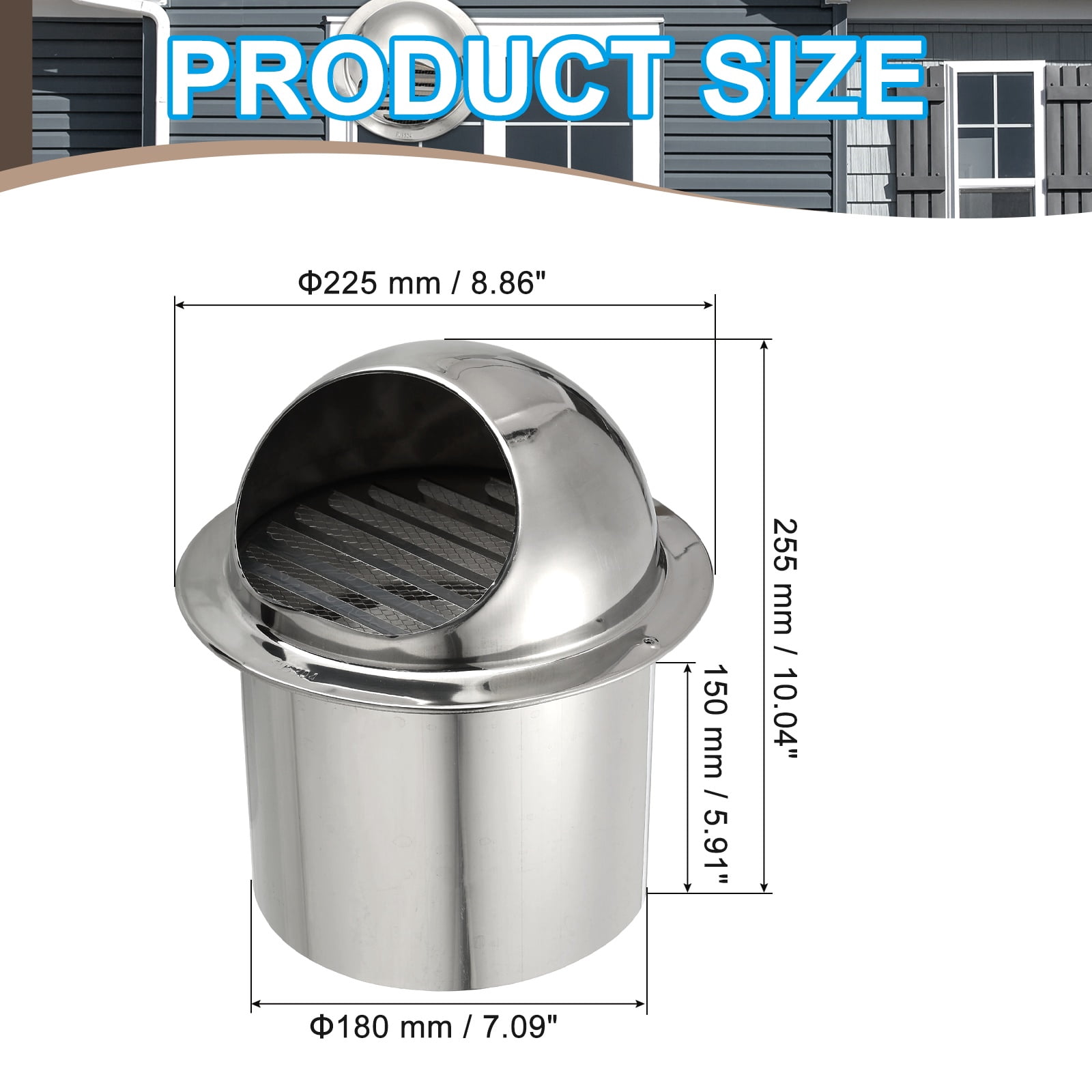 Uxcell 7" Round Soffit Air Vents, 6" Length 304 Stainless Steel Louver Grille Vent Cover for Kitchen Bathroom Ventilation, Silver