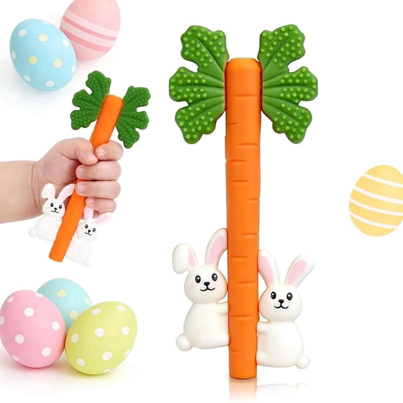 Baby Teething Toys Silicone Carrot Rabbit Hollow Tubes for 0-12 Months Infant Sensory Chew Straws BPA Free Teether Relief Newborn Essential Baby Shower Gift