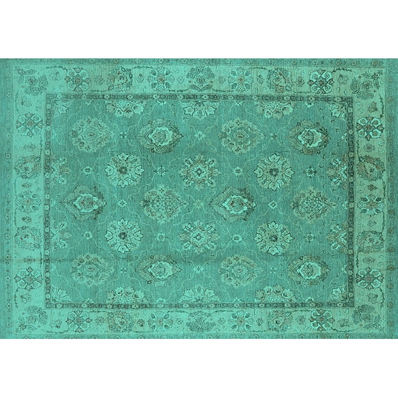 Ahgly Company Indoor Rectangle Oriental Turquoise Blue Traditional Area Rugs, 7' x 9'