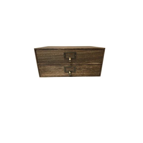 Wallniture Home Office Desk Organizer - Wooden 2 Drawer Under Monitor Stand - Printer Platform - Paper Holder Walnut