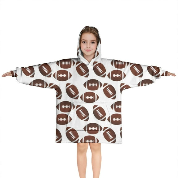 Brown Footballs Repeat Pattern Blanket Hoodies for Kids 6-13YR Oversize Wearable Blanket Hoodies for Boys Girls Teens