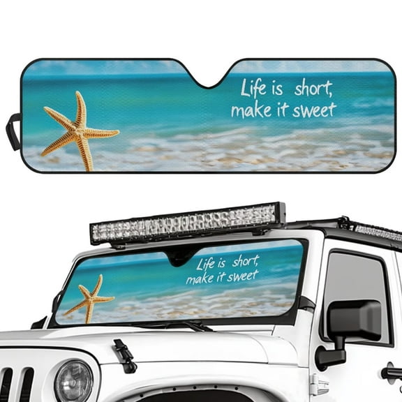 Uorisanigo Windshield Sun Shade Beach Starfish Sunshade Compatible with Jeep Wrangler TJ JK JKU 1997-2018 Heat Shield Sun Visor Mat Blocks Sunlight Heat UV Rays