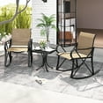 thumbnail image 4 of Gymax Ensemble de Terrasse à Bascule 3 Pcs 2 Chaises Berçantes avec Table d'Appoint en Verre Trempé Brun, 4 of 10