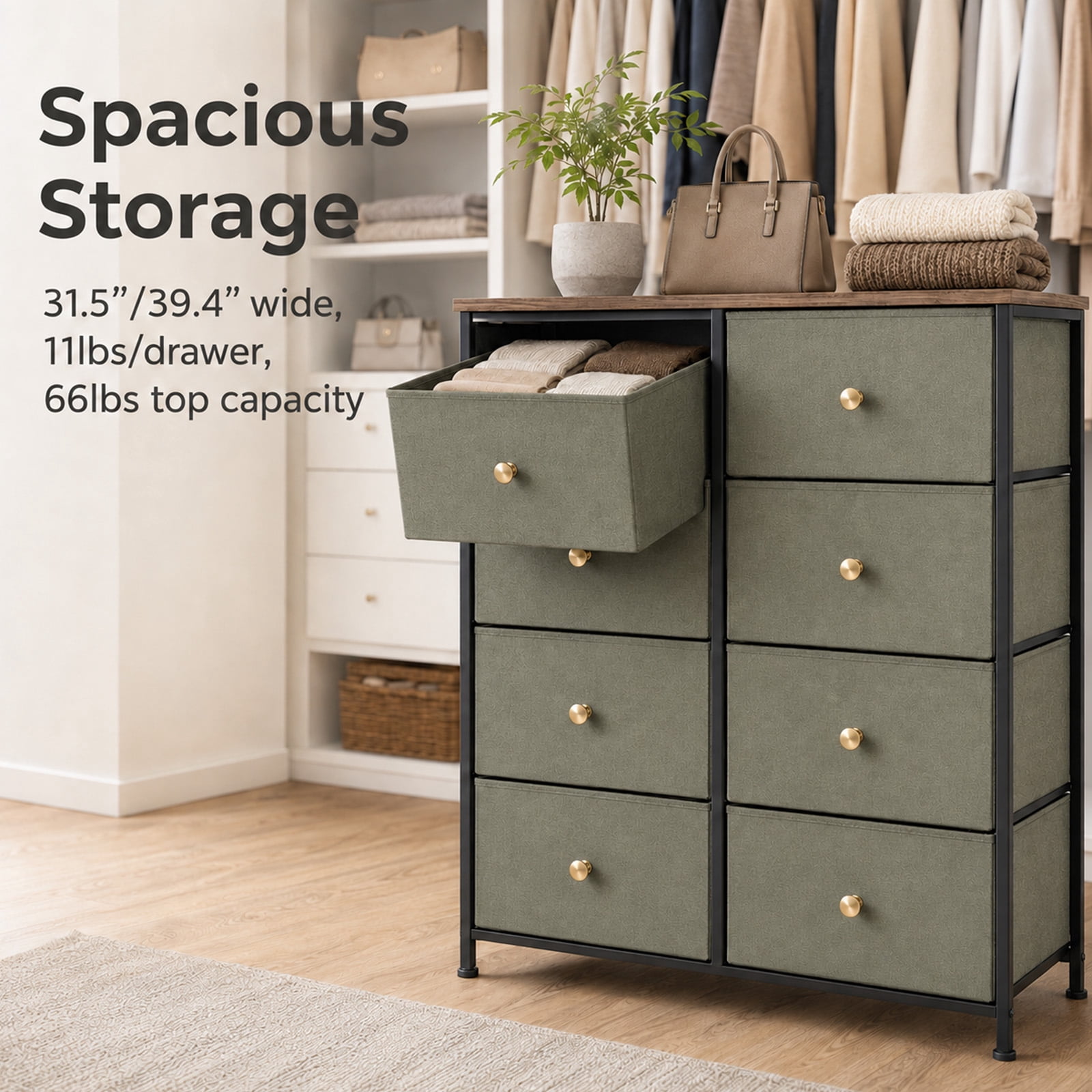 Alvantor 8 Drawer Fabric Dresser, Storage Tower for Bedroom and Closet, Chest of Drawers with Sturdy Steel Frame & Wooden Top for Living Room, Entryway