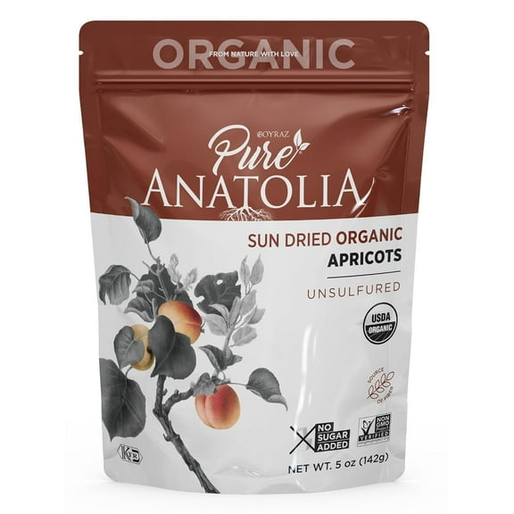 Pure Anatolia Organic Sun-Dried Apricot, 100% Turkish, 5oz Pouch