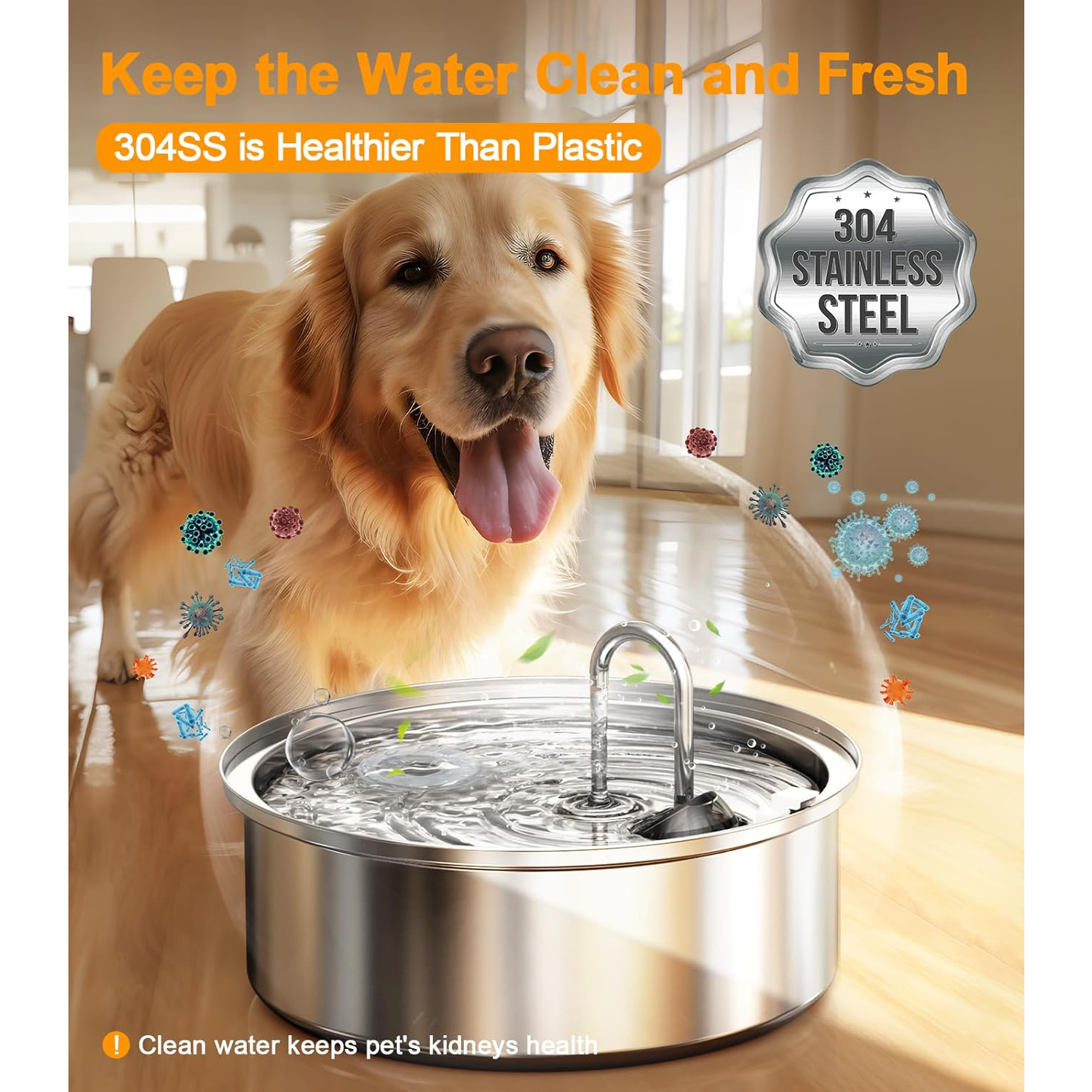 Oneisall Large Dog Water Fountain, Stainless Steel photo 3