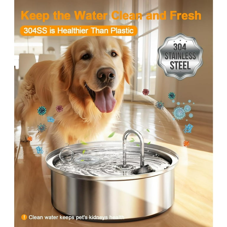 Oneisall 7L 230oz 1.8G Dog Water Fountain for Large Dogs Stainless Steel Super Quiet Dog Fountain Water Bowl Triple Filtration Automatic Pet Water