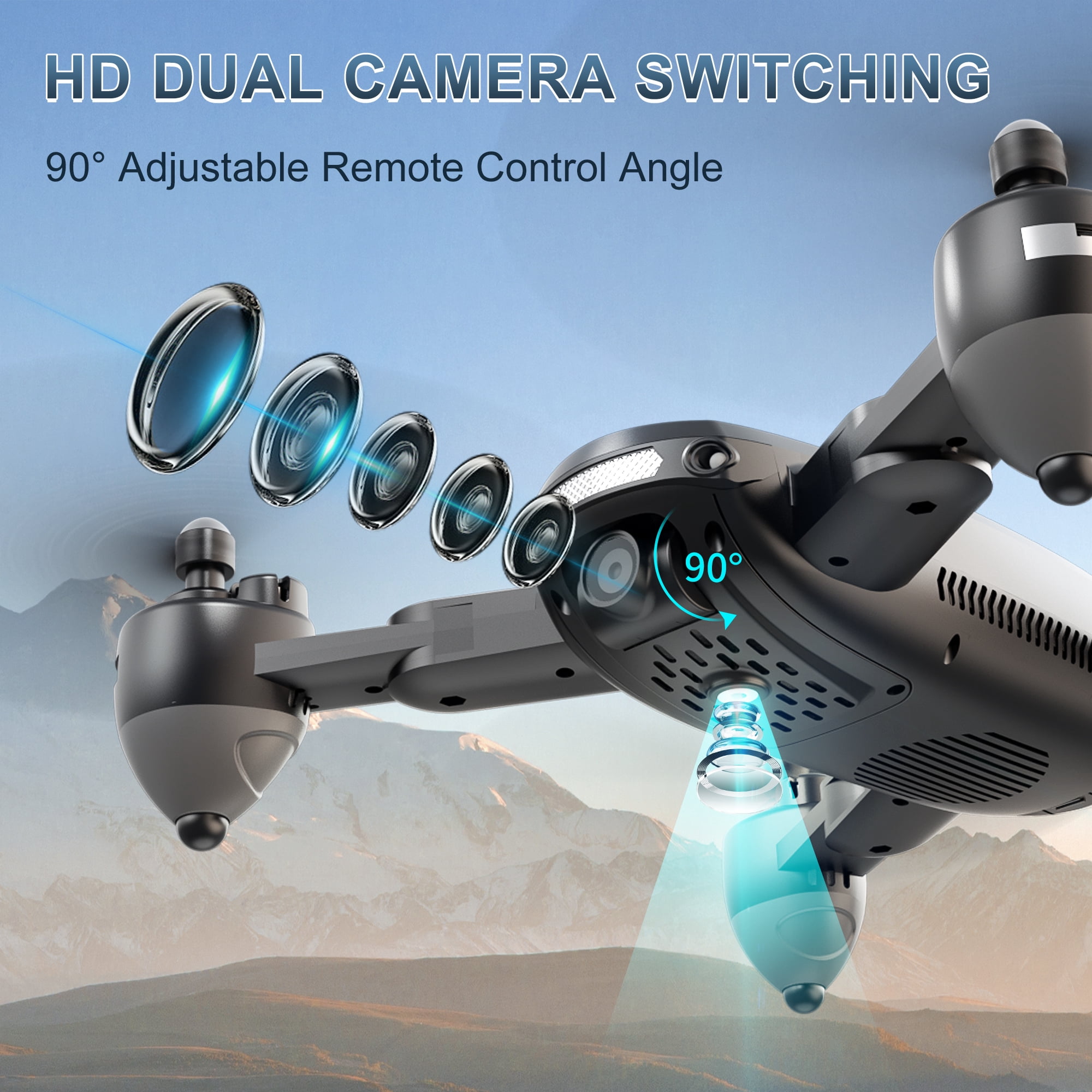 Wefone JY01 GPS Foldable Drone with 4K Camera for Adults, Optical Flow Sensor, 2 Batteries, Black