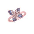thumbnail image 1 of UNICORNJ 14K Rose Gold Four Petal Flower Ring Blue Pave CZ Italy, 1 of 3