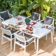 thumbnail image 2 of Blue Christmas Table Cloths for 6 Foot Rectangle Tables, Red Snowman Xmas Tree Snowflake Winter Patio Waterproof Elastic Fitted Tablecloths, Washable Rectangular Table Cover for Camping, 2 of 8