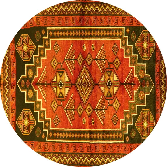 Ahgly Company Indoor Round Persian Yellow Traditional Area Rugs, 4' Round