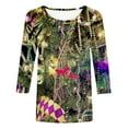 thumbnail image 2 of DDAPJ pyju Mardi Gras Shirts for Women 3/4 Sleeve Mask Graphic Casual Round Neck Tunic Tops New Orleans Carnival Party Tee Shirt Holiday Blouses Multicolor 4XL, 2 of 5