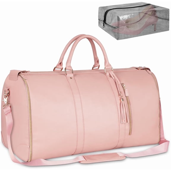 Ytonet Carry on Garment Bag, Large PU Leather Duffle Bag with Shoe Pouch for Women, Pink