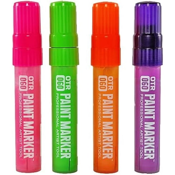 On The Run - OTR .060 Neon Colors Permanent Jumbo Paint Marker Set of 4 Fluorescent