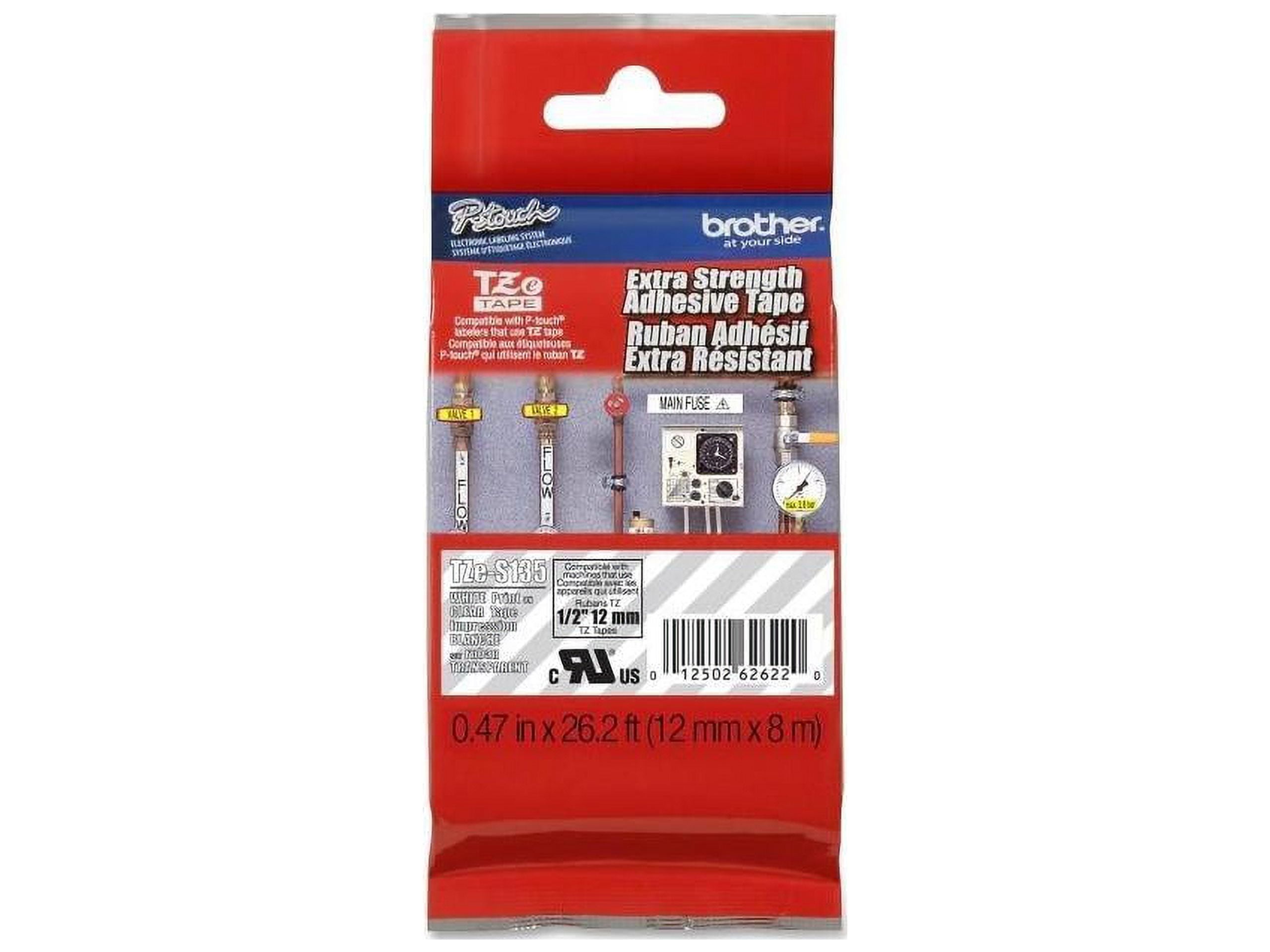 Brother Genuine P-touch TZE-S135 Tape, 1/4" (0.23") Wide Extra-Strength Adhesive Laminated Label Maker Tape, Black on White, 0.23 in. x 26.2 ft. (6mm x 8M), TZE-S211