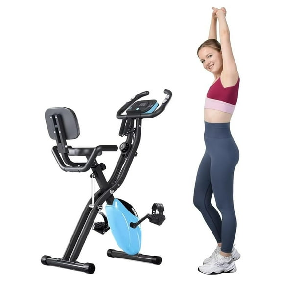 3-In-1 Folding Exercise Bike, Stationary Bikes for Home with Arm Workout Bands, Indoor Fitness Bike with 16 Levels Magnetic Resistance