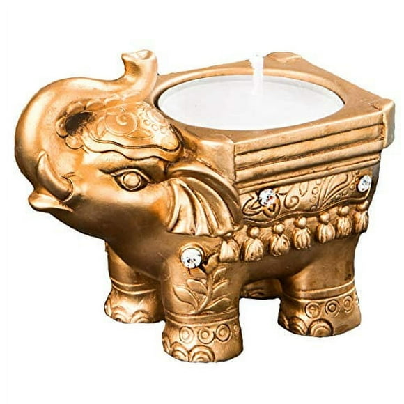 FASHIONCRAFT 8967 Or Bonne Chance Bougeoir Éléphant Indien, Faveurs de Fête de Mariage, Pièce Maîtresse Éléphant, 1 Pièce