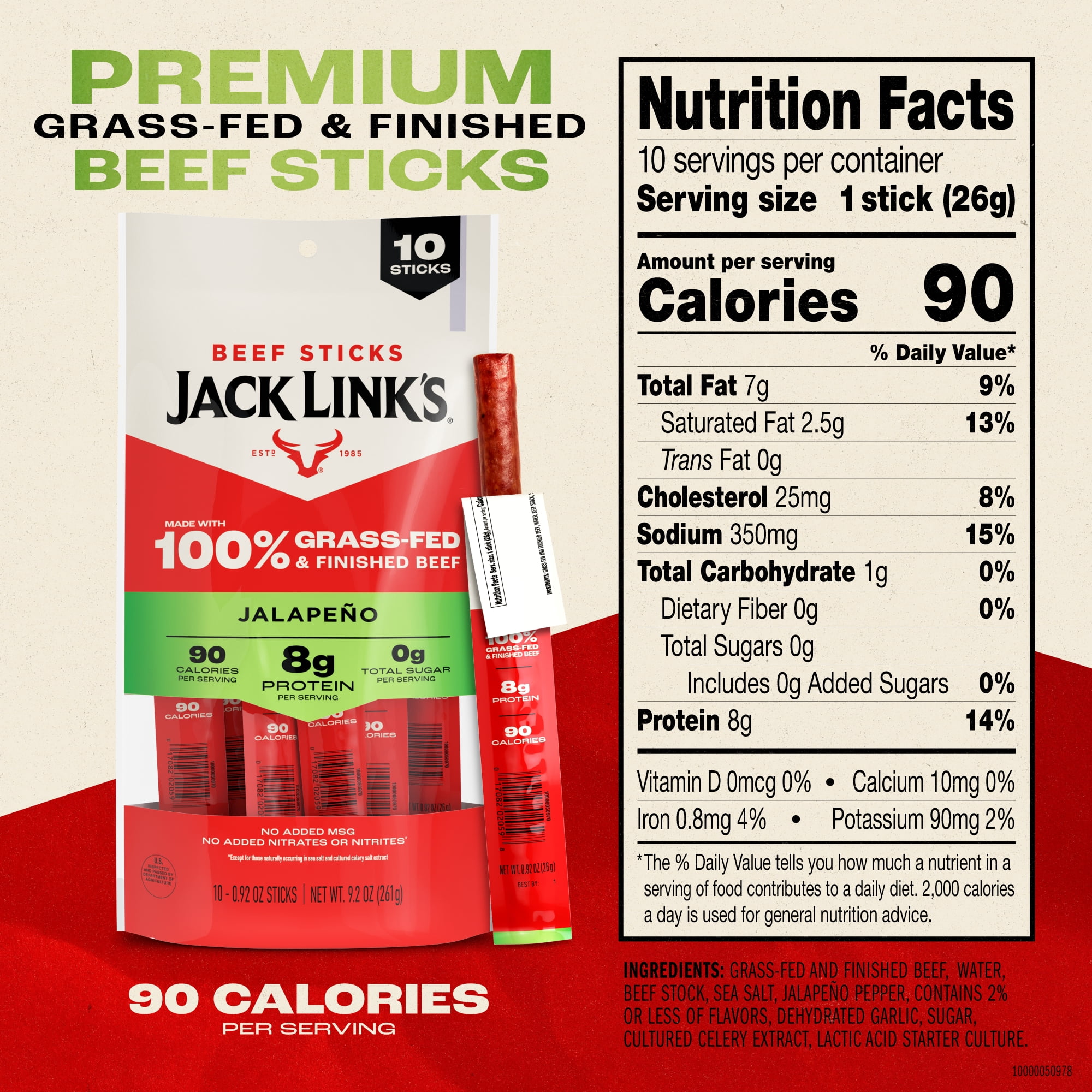 JL 9.2 OZ PREMIUM BEEF JALAPENO STICK 10 COUNT BAG