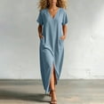 thumbnail image 2 of GUACER Women's Maxi Dress Casual V-Neck Short Sleeve Loose Flowy Long Dress with Pockets and Front Slit, Summer Beach Vacation Sundress, 2 of 8