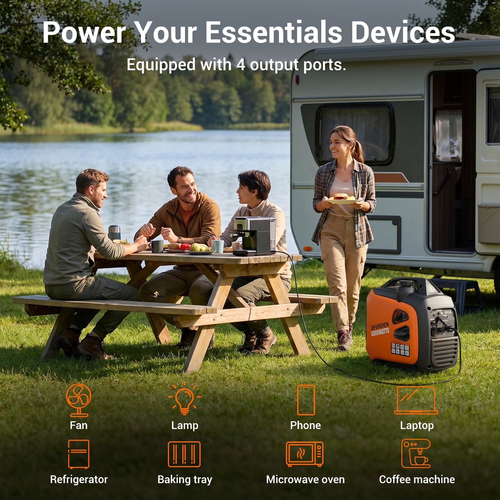 Efurden 4300W Portable Inverter Generator, Gas Generator for Outdoor Camping and Home Backup Use, Super Quiet Low Oil Shutdown, ECO Mode