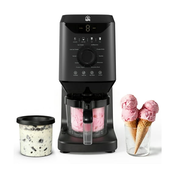 Flamemore Ice Cream Maker with Pint Containers &Lids, Self Cleaning Function, 1500W Soft Serve Ice Cream Machine for Milkshake, Sorbet, Black