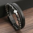 thumbnail image 1 of Pulsera de hombre de acero inoxidable con piedra natural y tejido cruzado, 1 of 5
