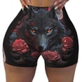 thumbnail image 2 of Rateoe Rose Full Moon Black Wolf Printed Power Workout Shorts for Women Tummy Control Squat Proof Ribbed Thick Seamless Scrunch Active Short-Medium, 2 of 8