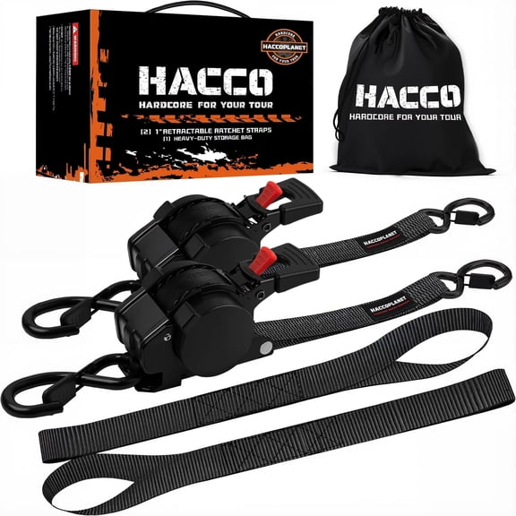 Haccoplanet 1" x 15' Retractable Ratchet Straps 1763lbs Break Strength w/ Soft loops Auto Ratchet Tie Down Straps Set for Truck ATV Trailer