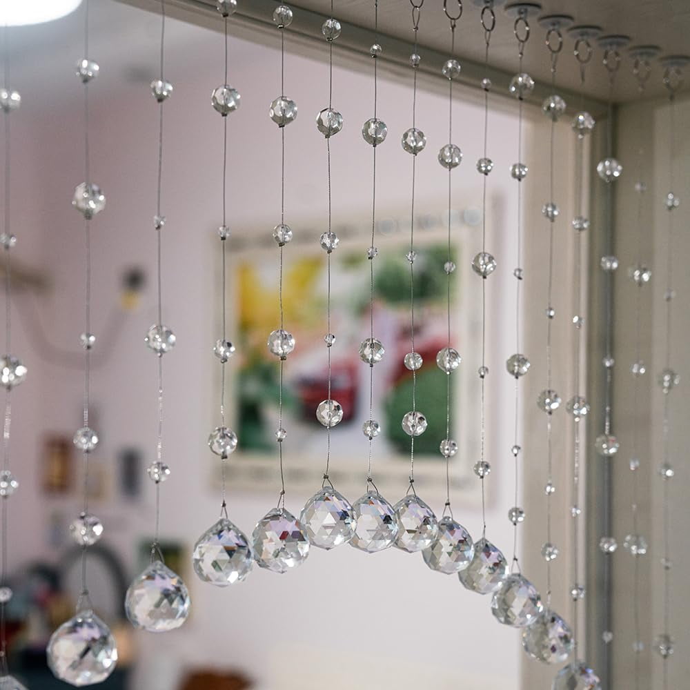 Clear 20-String Crystal Beaded Curtain Room Divider for Doorways and Home Decor