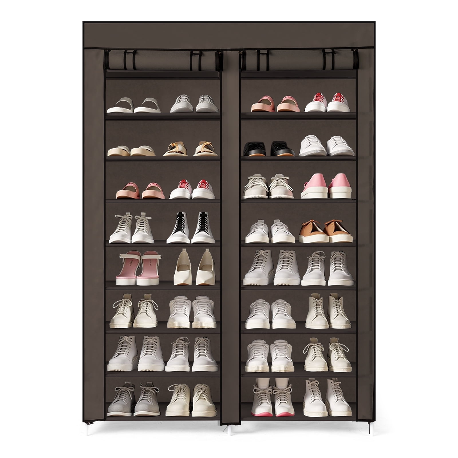 Ktaxon Shoe Rack Storage Organizer, 10 Tiers Double Row Portable Nonwoven Fabric Cover Shoe Rack Holds up to 40 Pairs, Coffee