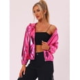 thumbnail image 3 of Día de San Patricio Traje De Navidad Para Mujer, Brillante, Holográfico, De Manga Larga, Con Cremallera, Chaqueta Metálica Con Capucha Rosa caliente M, 3 of 6