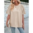 thumbnail image 6 of Womens Oversized T Shirts Loose Fit Crewneck Short Sleeve Tops Summer Casual Blouse Y2K 2025 Basic Tee Khaki S, 6 of 9