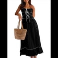 thumbnail image 4 of Vestido de Verano 2025 para Mujer, Informal, Sin Mangas, con Tirantes Finos, Ribete de RIC, Fruncido, con Volantes, . Negro XL, 4 of 10