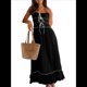 thumbnail image 4 of Vestido de Verano 2025 para Mujer, Informal, Sin Mangas, con Tirantes Finos, Ribete de RIC, Fruncido, con Volantes, . Negro XL, 4 of 10
